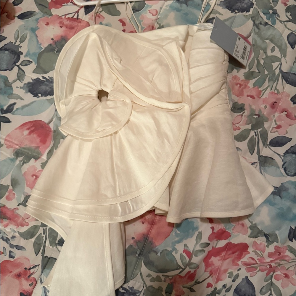 Antonio Melanie Elegant Cream Strapless Dress with Floral Detail beautiful top